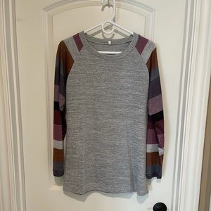 Long sleeve Gray Top, Multi Color Sleeve, Boutique